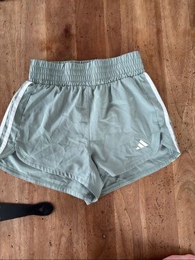 adidas Women’s Sage Green Athletic Shorts with White Stripes